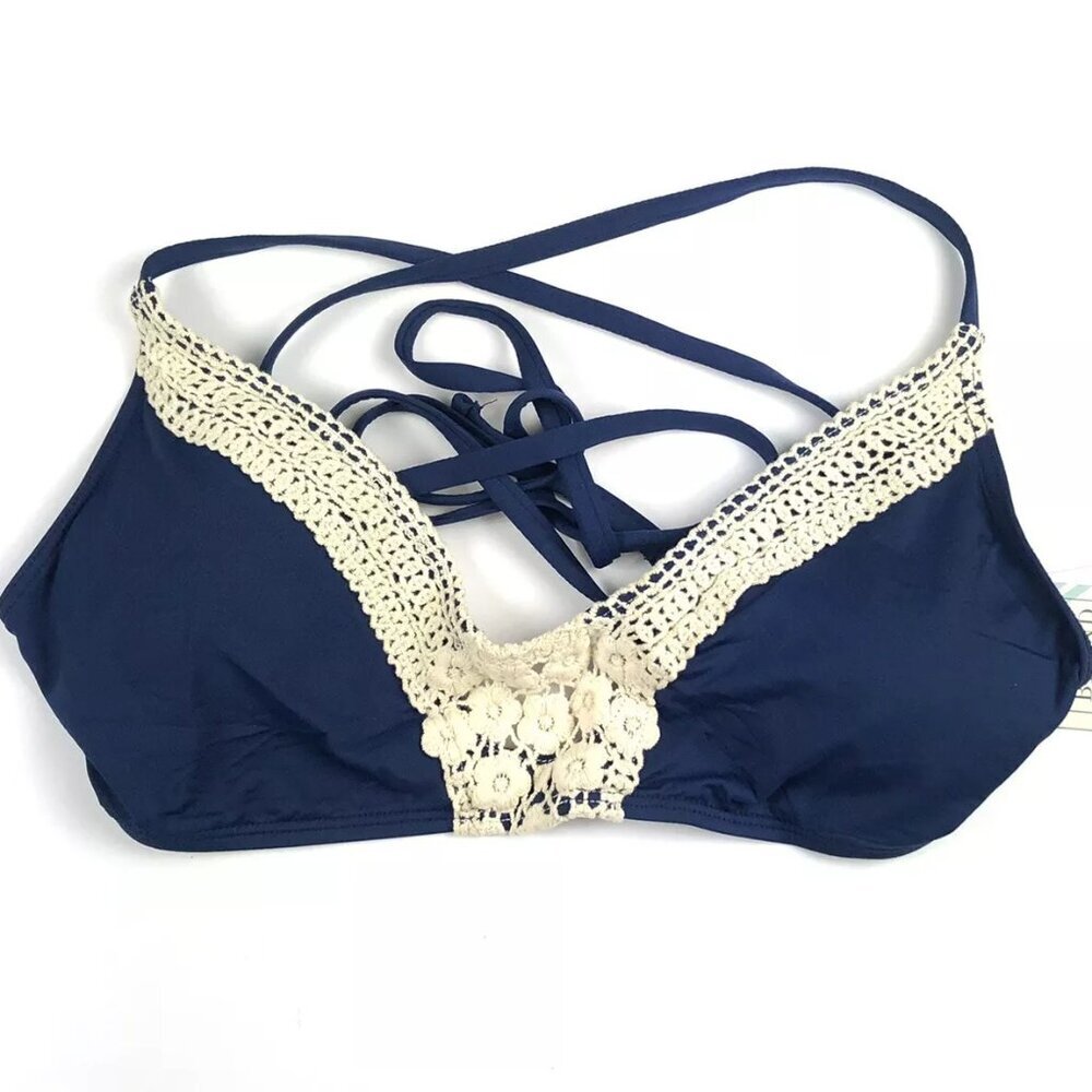 Lucky Brand, Women’s Navy Blue Crochet Bikini Top, Size D